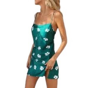Princess Polly Ultra Mini Slip Dress Floral Print Size 2 Green White Whimsigoth